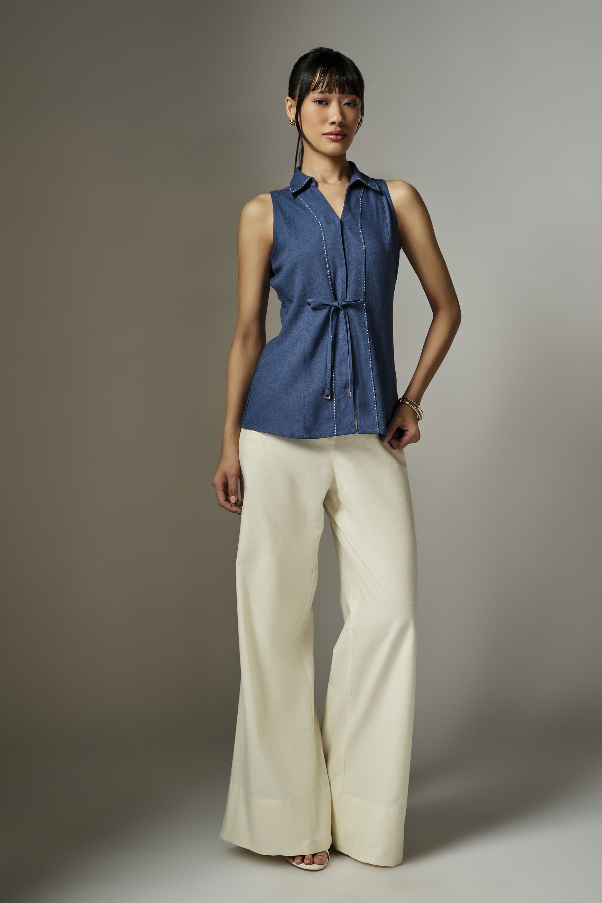 Raya Blue Collared Top, Blue, image 5